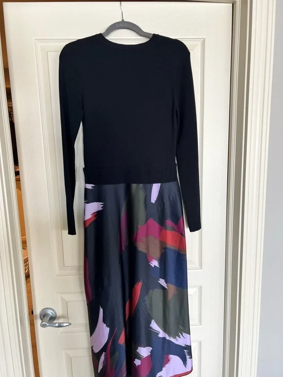 Ted Baker Black Knit Top Midi Dress with Multi Abstract Print Skirt - Picture 5 of 7